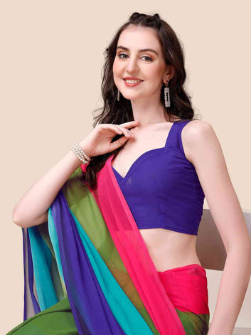 Multicolor Georgette Saree with Bold Colorblock Design