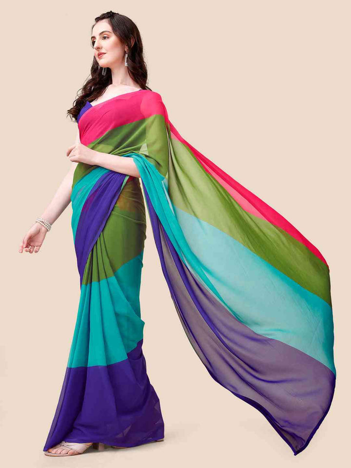 Multicolor Georgette Saree with Bold Colorblock Design