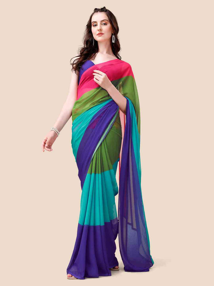 Multicolor Georgette Saree with Bold Colorblock Design