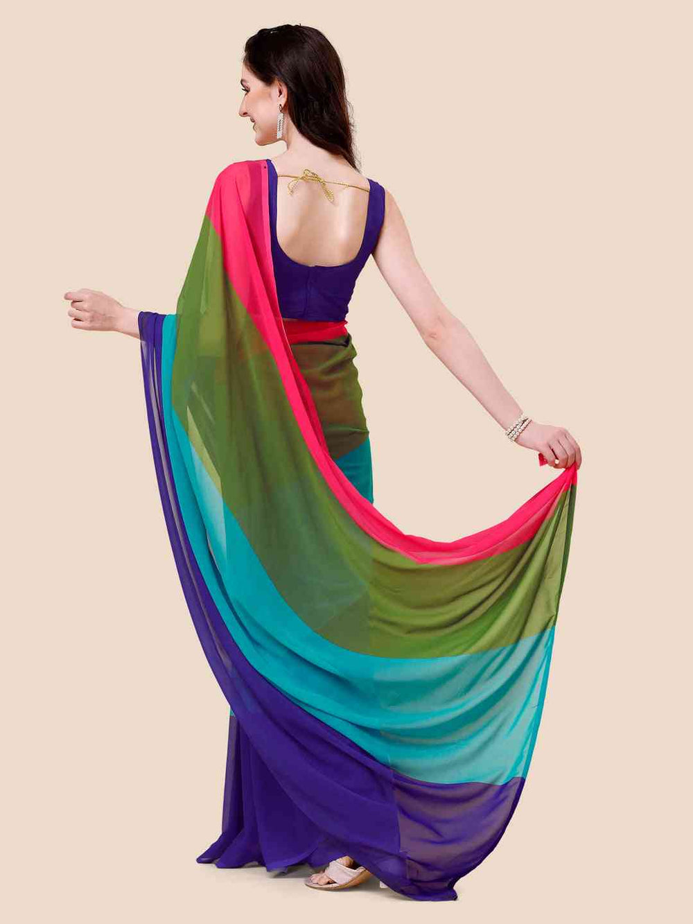 Multicolor Georgette Saree with Bold Colorblock Design
