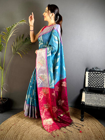 Multicolor Soft Silk Saree with Floral Woven Design