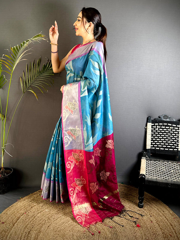 Multicolor Soft Silk Saree with Floral Woven Design