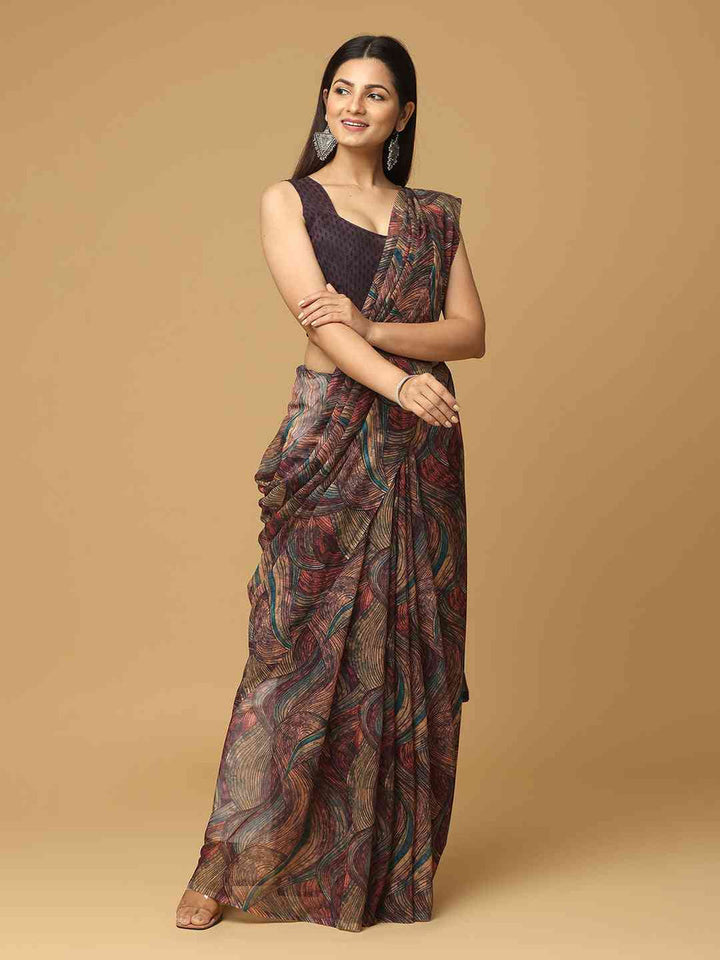 Multicolor Abstract Print Georgette Saree