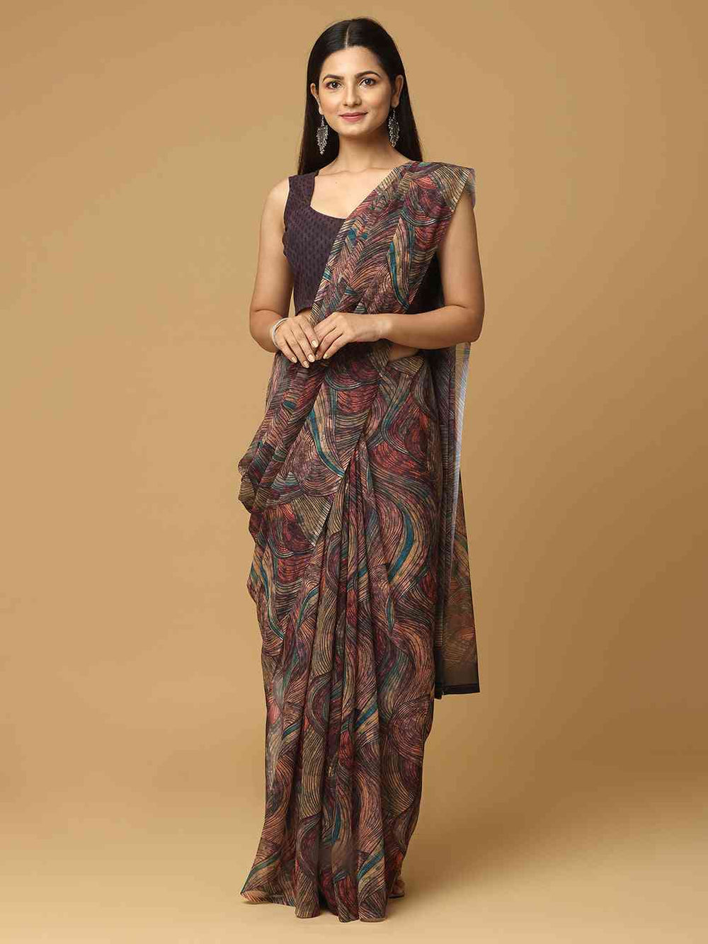 Multicolor Abstract Print Georgette Saree