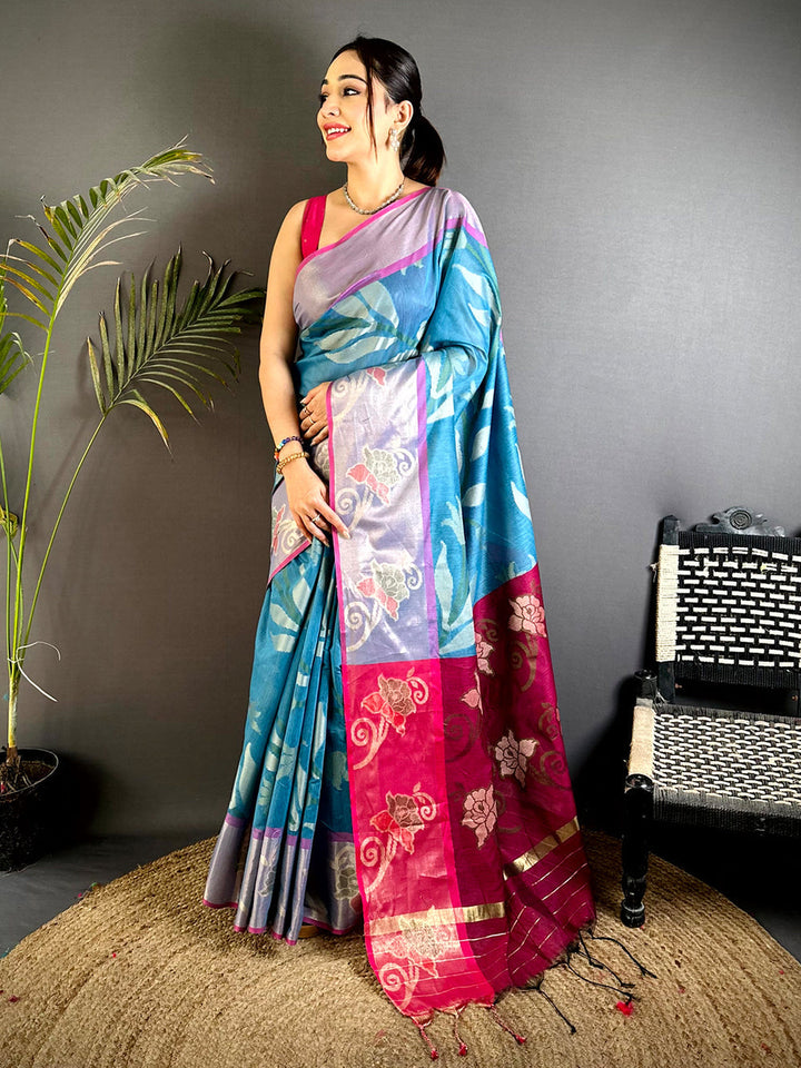 Multicolor Soft Silk Saree with Floral Woven Design