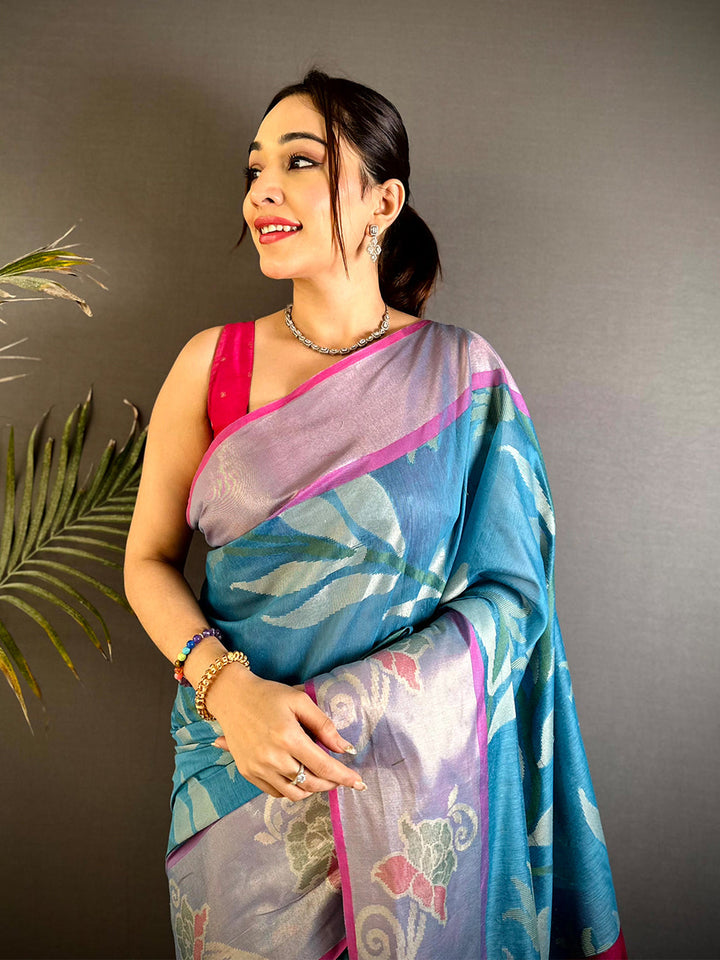 Multicolor Soft Silk Saree with Floral Woven Design