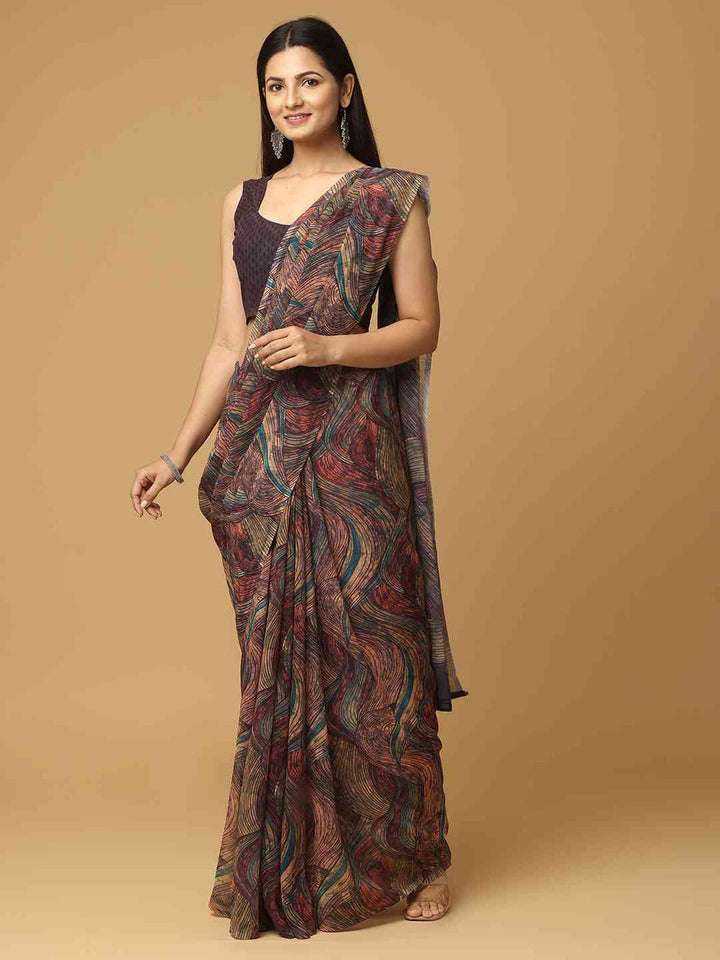 Multicolor Abstract Print Georgette Saree