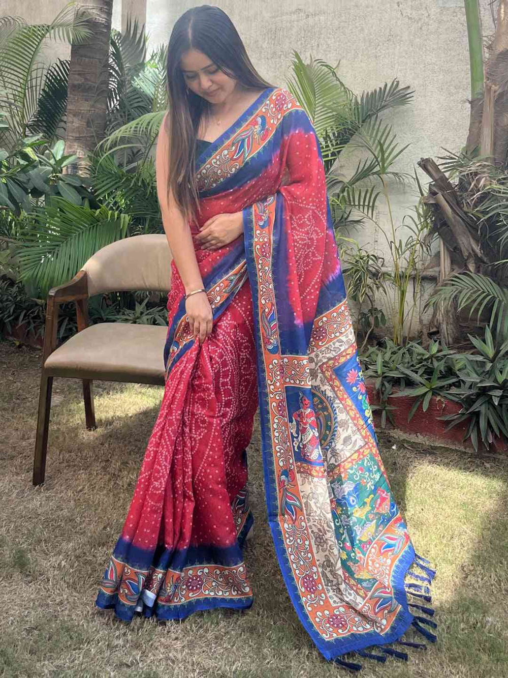 Grey & Yellow Madhubani Soft Silk Saree with Traditional Folk Print & Tassel Pallu