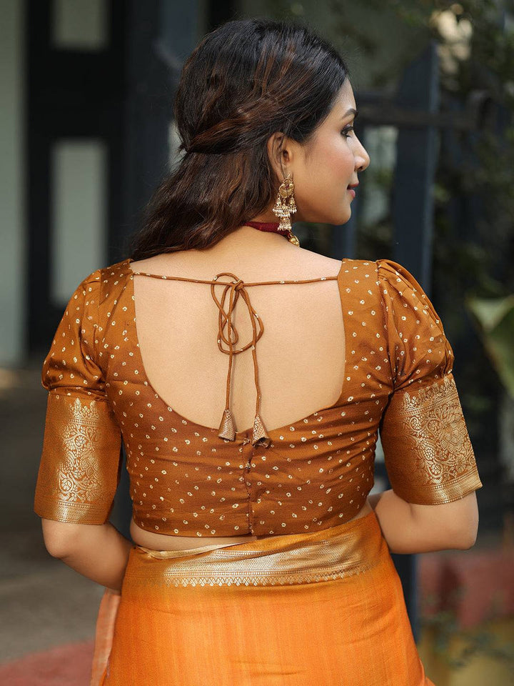 Rust Orange Soft Silk Saree with Cow Kalamkari Pallu & Golden Zari Border