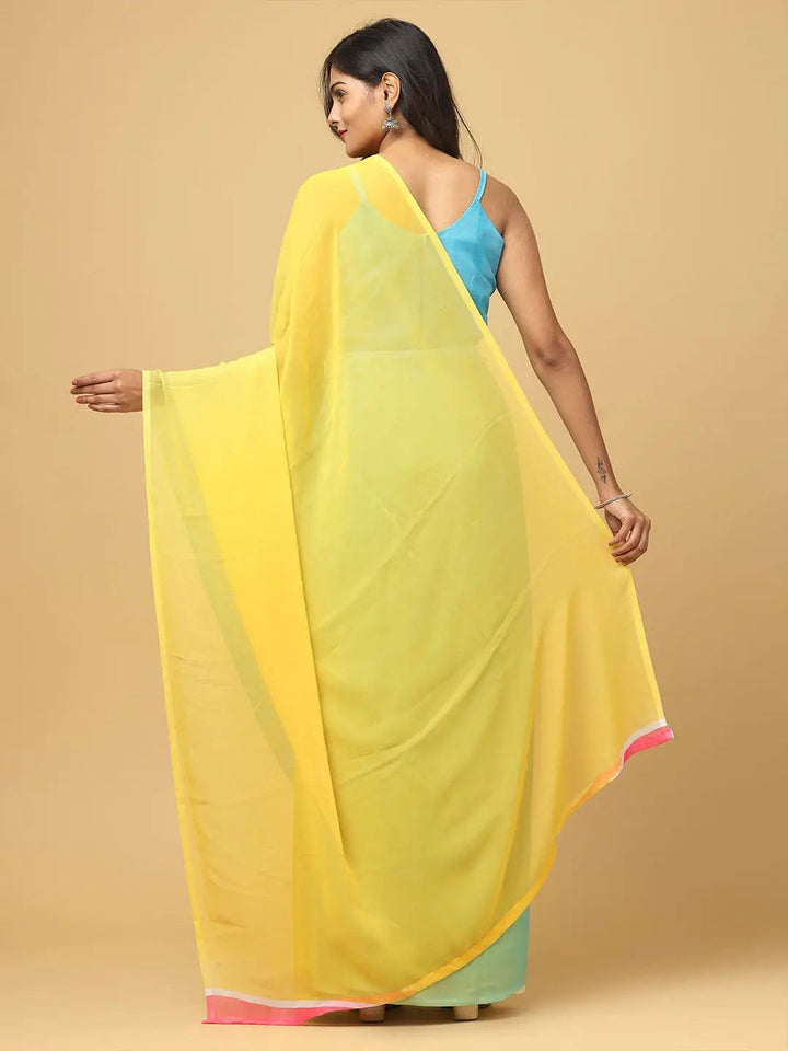 Aqua Blue & Yellow Dual Shade Georgette Saree