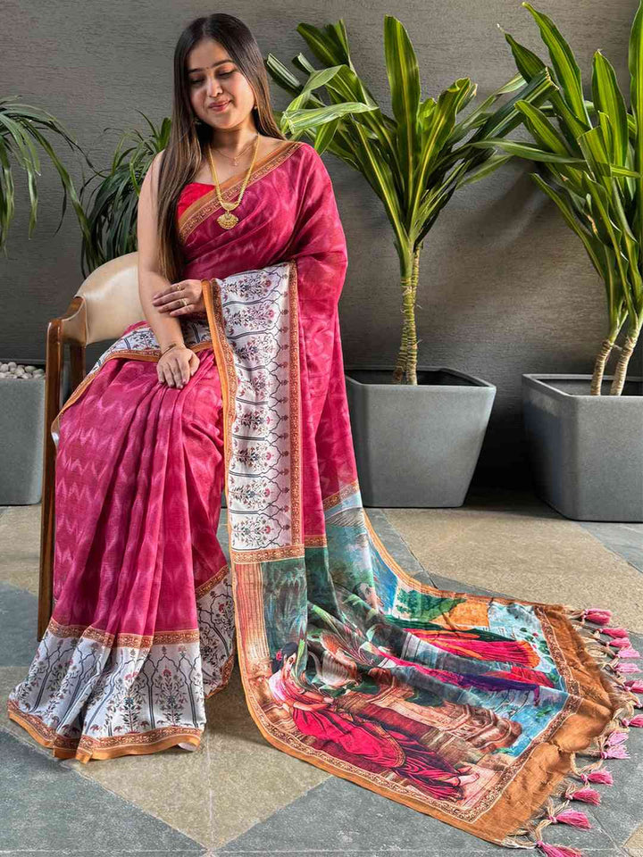 Maroon Soft Silk Saree with Kalamkari Style Pallu & Contrast Printed Border