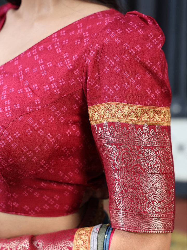 Red Banarasi Soft Silk Saree with Multicolor Pallu & Gold Zari Weaving