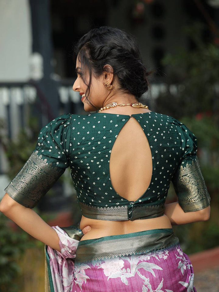 Purple & Green Banarasi Soft Silk Saree with Peacock Pallu & Zari Border