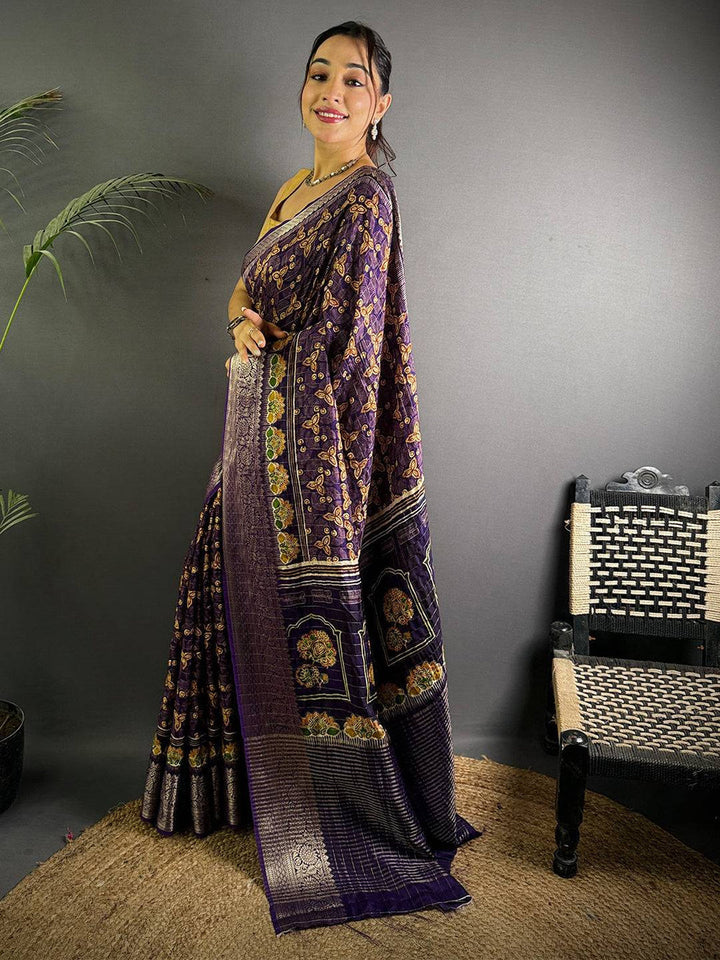 Purple Soft Silk Saree with Traditional Floral Weaving & Silver Zari Pallu