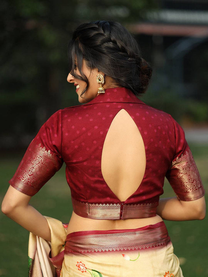 Maroon & Beige Kanjivaram Silk Saree with Artistic Pallu