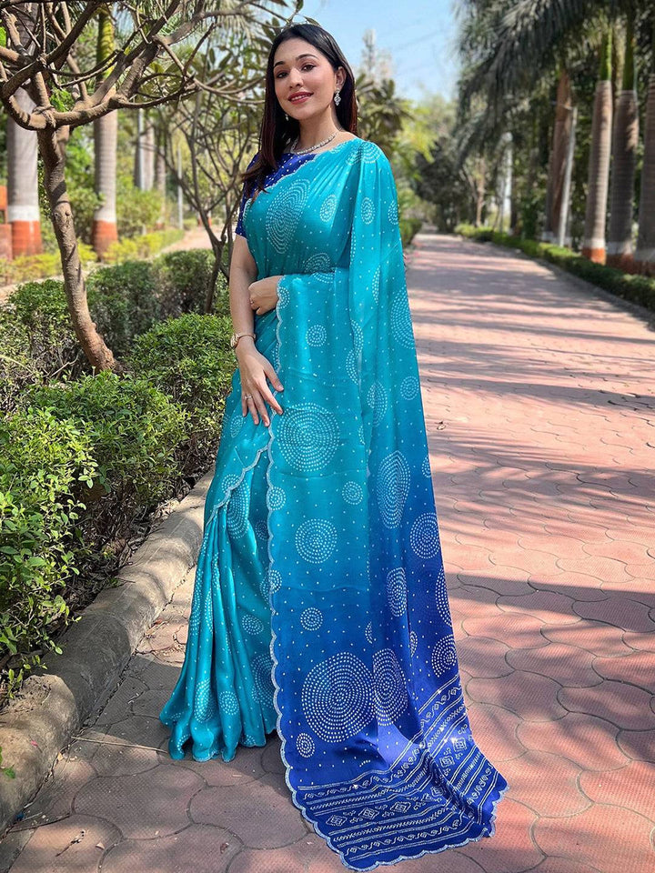 Blue Ombre Bandhani Print Georgette Saree for Women