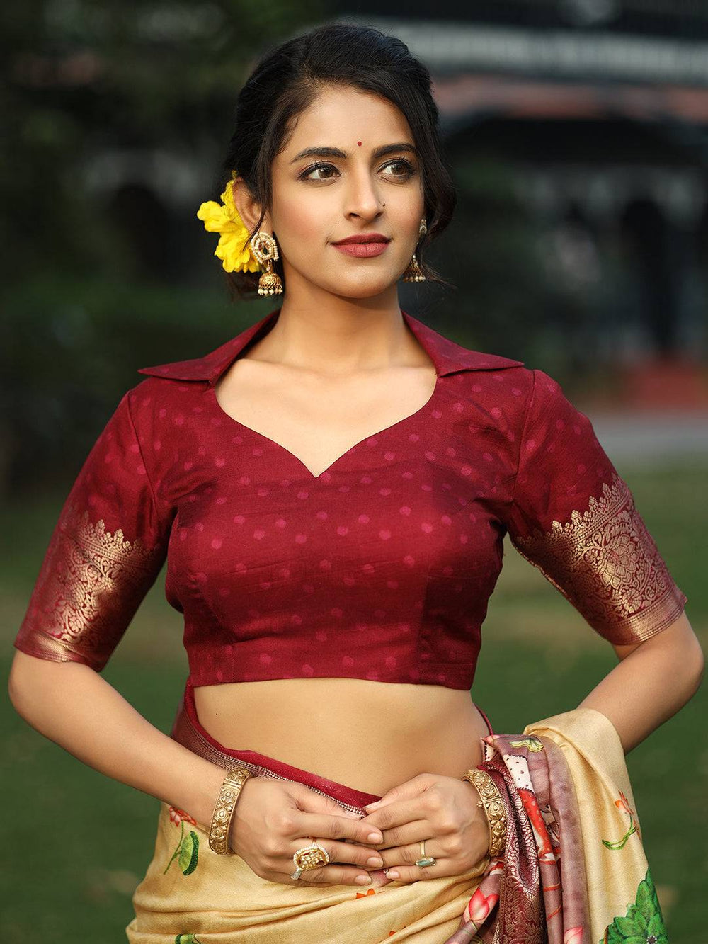 Maroon & Beige Kanjivaram Silk Saree with Artistic Pallu