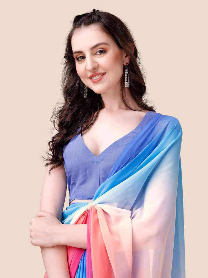 Multicolor Ombre Georgette Saree with Blue Blouse