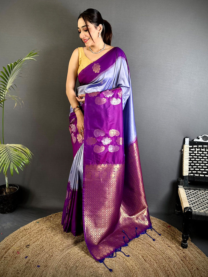 Purple & Lavender Soft Silk Saree with Gold Zari Butta