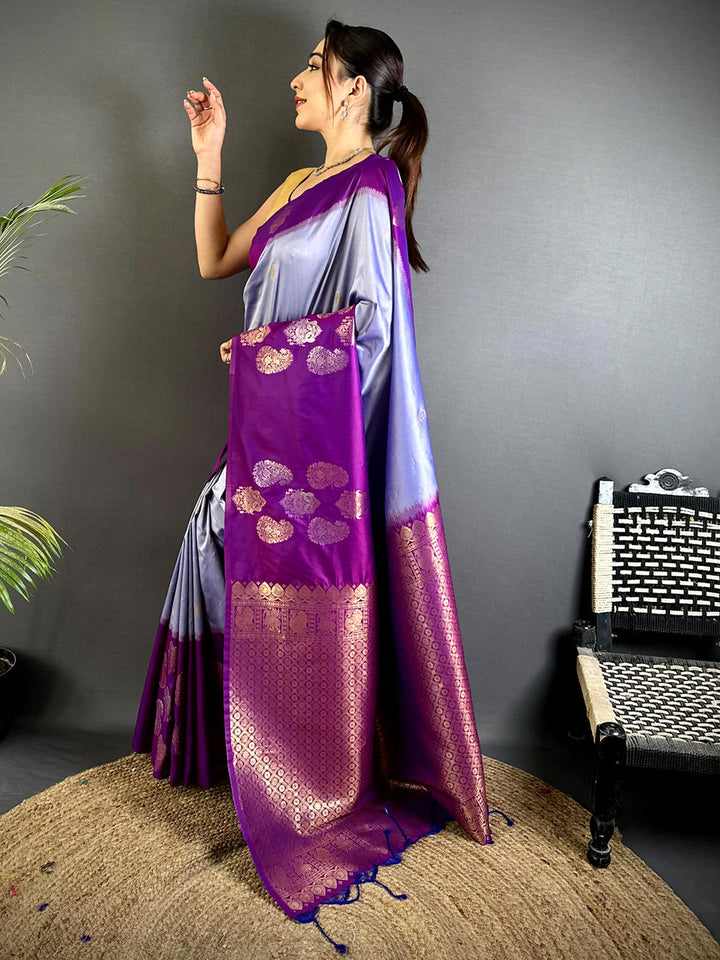 Purple & Lavender Soft Silk Saree with Gold Zari Butta