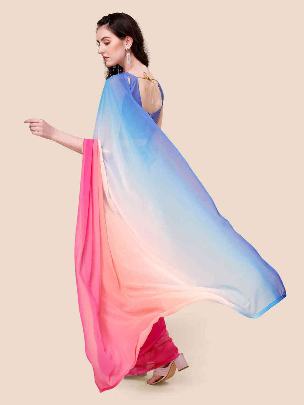 Multicolor Ombre Georgette Saree with Blue Blouse