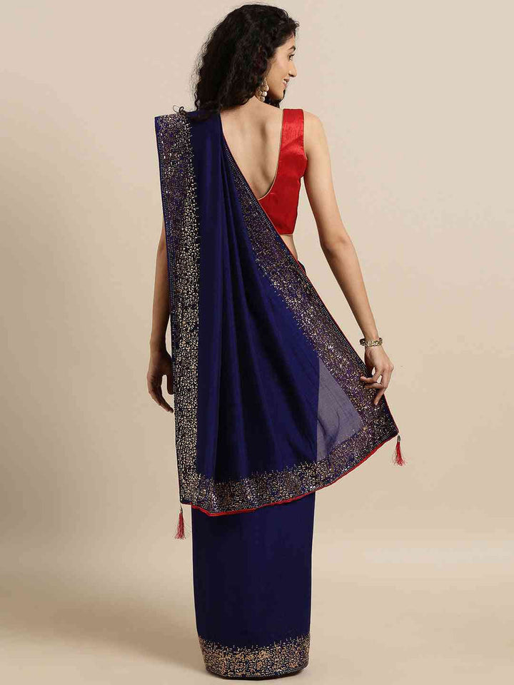 Navy Blue Georgette Saree with Sequin Embroidered Border