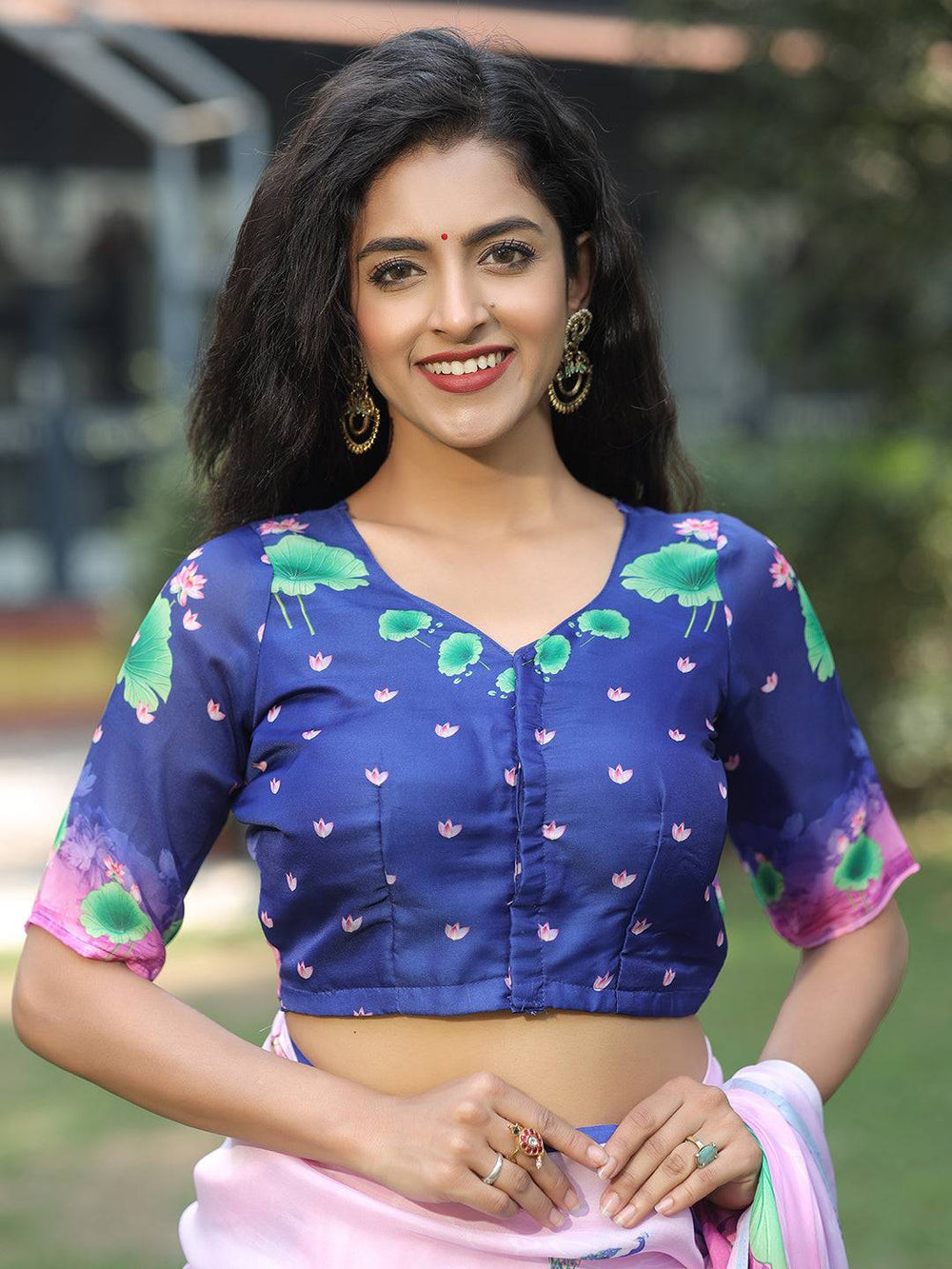 Pink & Lavender Silk Saree with Peacock & Lotus Print