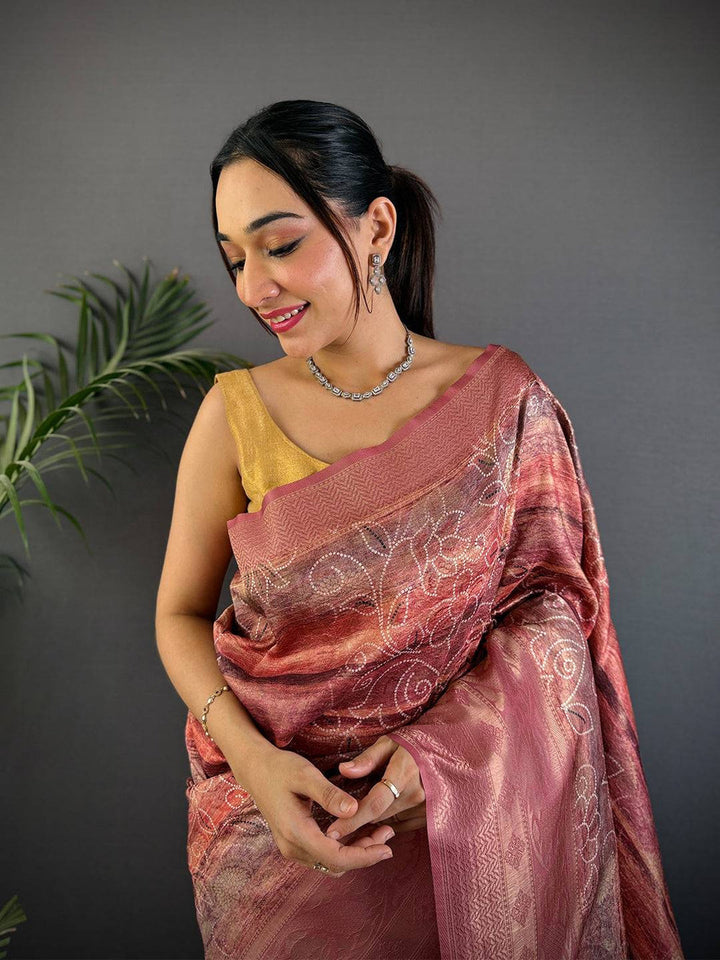 Rose Pink Banarasi Silk Saree with Intricate Zari Weaving & Rich Pallu