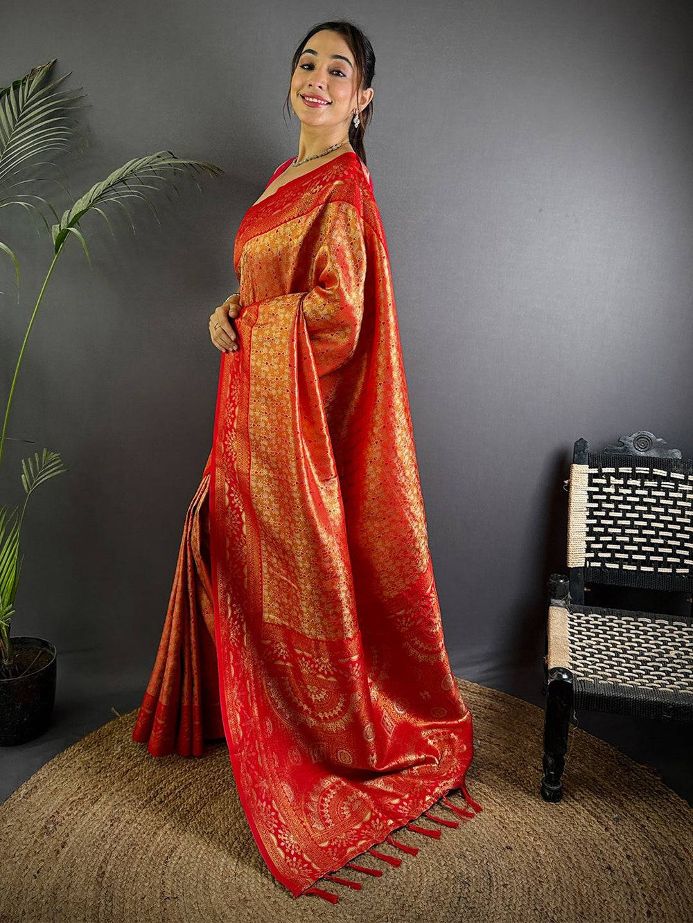 Red Banarasi Silk Saree with Rich Golden Zari Weaving
