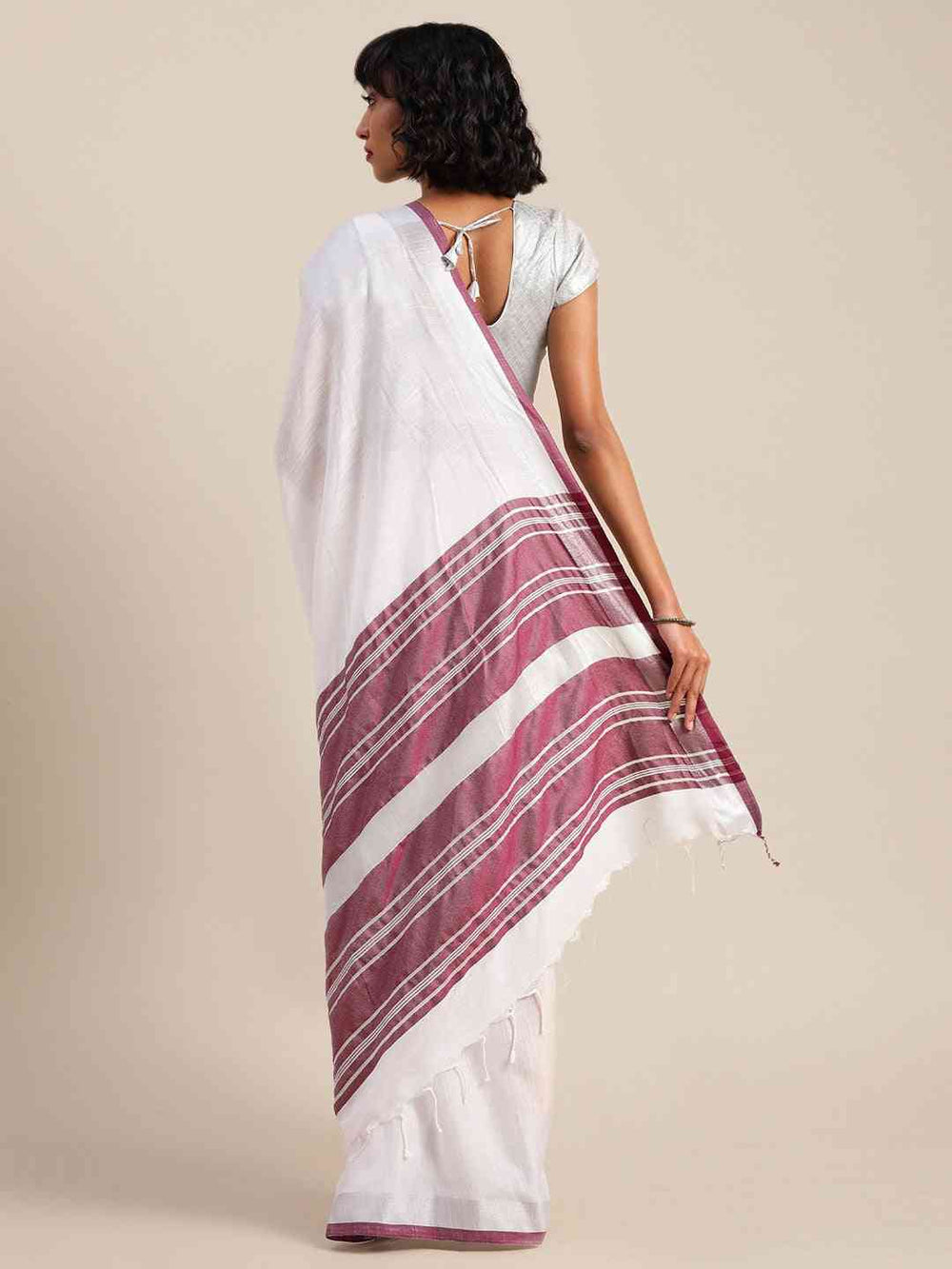 White Cotton Saree with Maroon Border