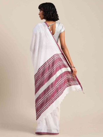 White Cotton Saree with Maroon Border