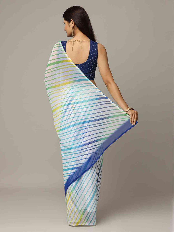 Multicolor Striped Georgette Saree in White Base