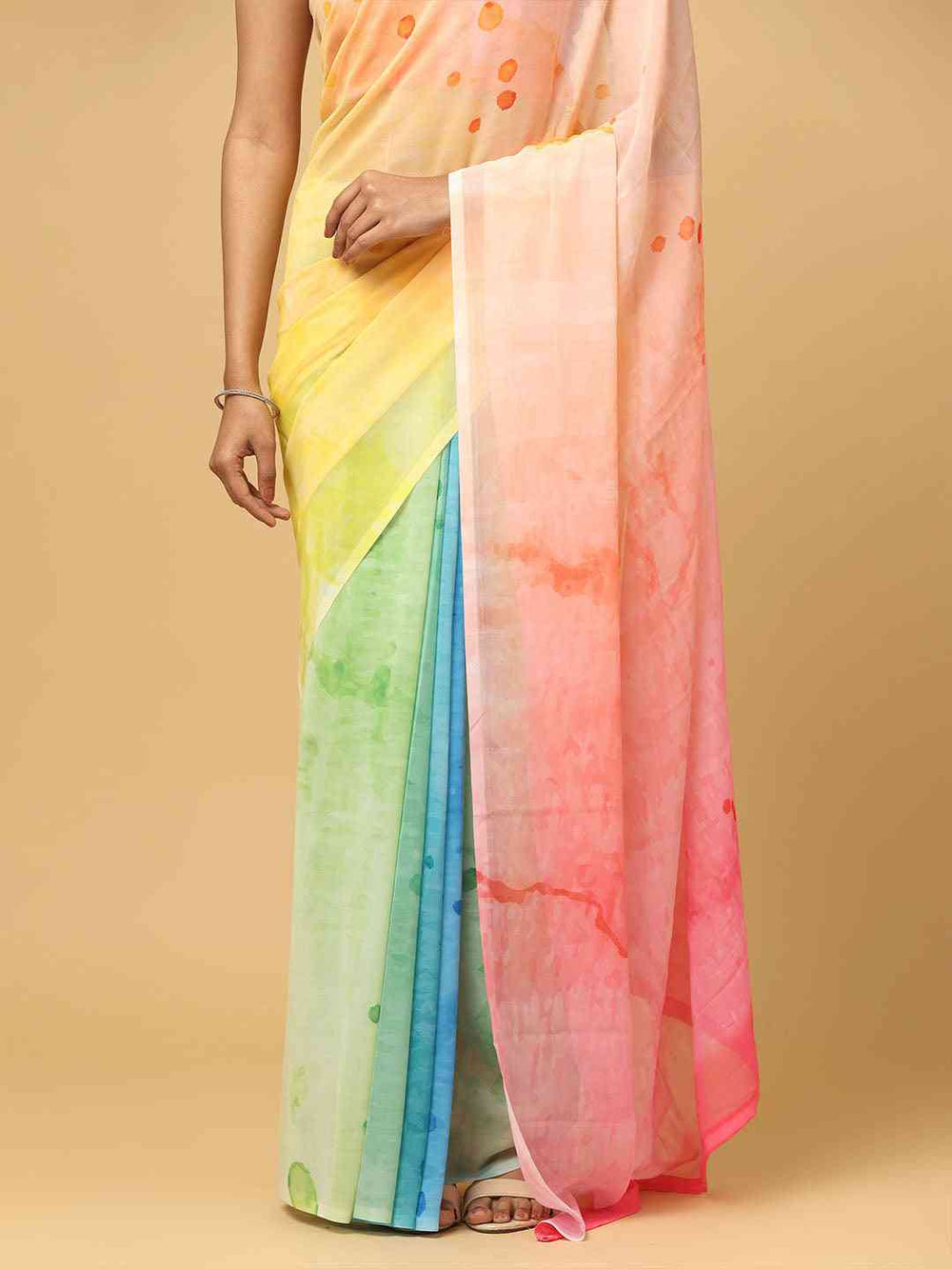 Pastel Multicolor Ombre Georgette Saree with Polka Dot Design