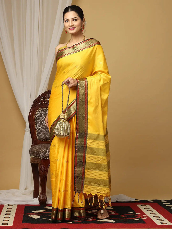 Golden Yellow Kanjivaram Silk Saree with Rich Zari Border
