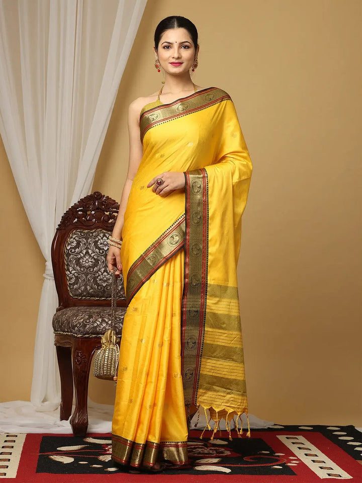 Golden Yellow Kanjivaram Silk Saree with Rich Zari Border
