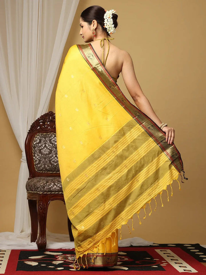 Golden Yellow Kanjivaram Silk Saree with Rich Zari Border