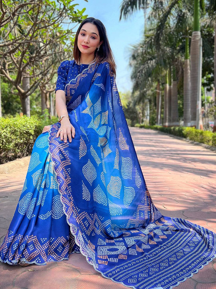 Royal Blue Bandhani Printed Silk Blend Saree