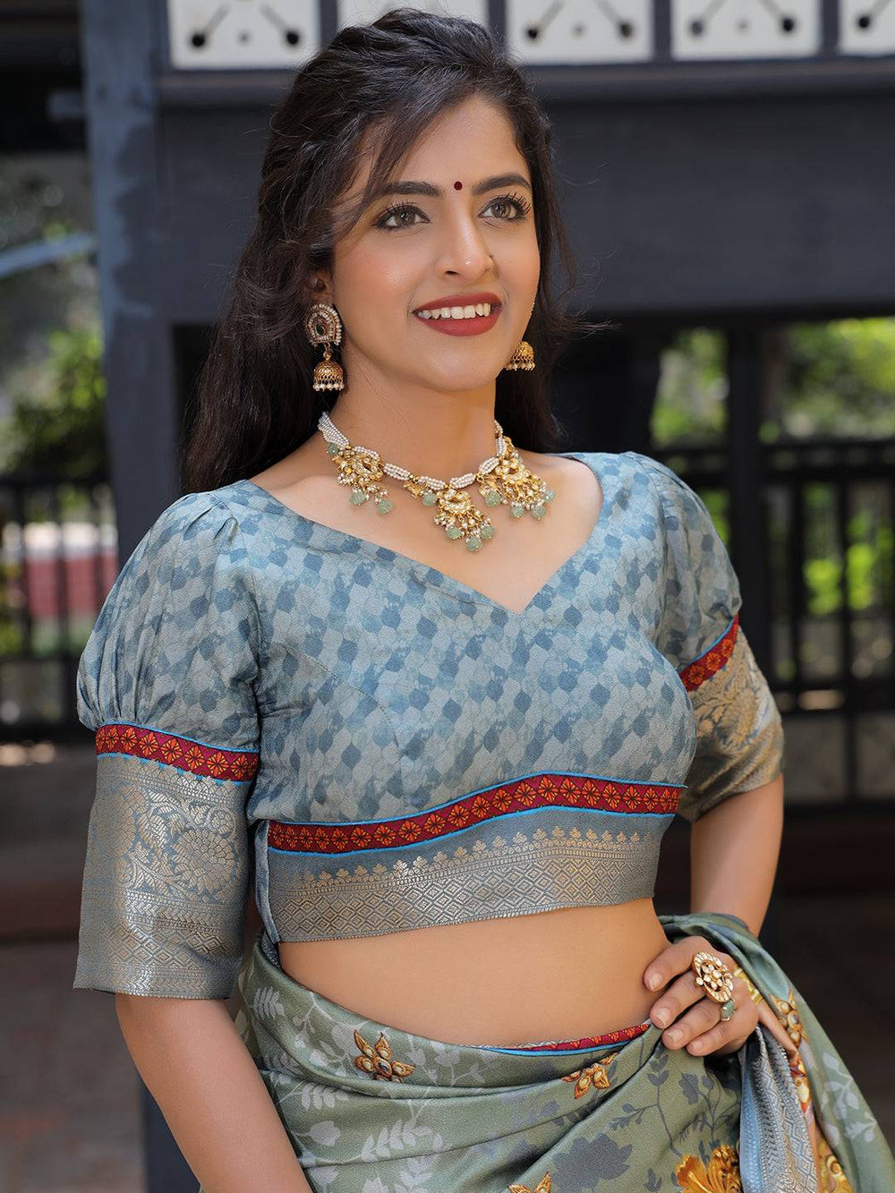 Grey Soft Silk Saree with Madhubani Artwork Pallu & Zari Border