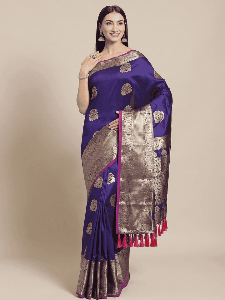 Royal Blue Banarasi Silk Saree with Silver Zari Weaving & Rich Border