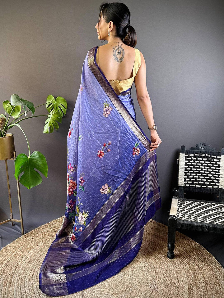 Purple Madhubani Print Soft Silk Saree with Contrast Border & Tassel Pallu