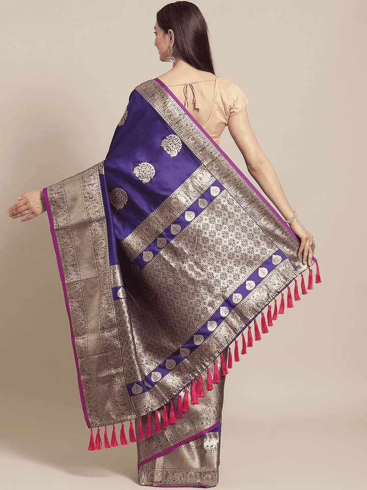 Royal Blue Banarasi Silk Saree with Silver Zari Weaving & Rich Border