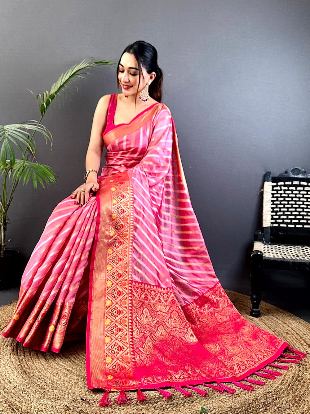 Pink Banarasi Silk Saree for Women