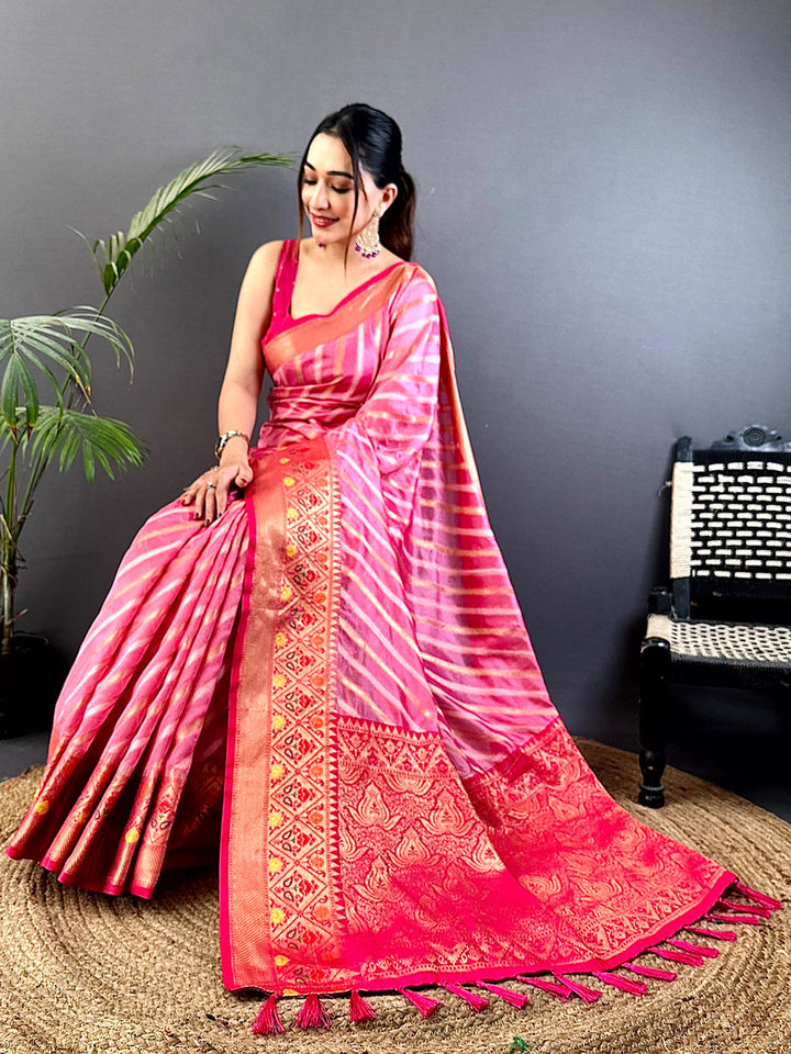 Pink Banarasi Silk Saree for Women