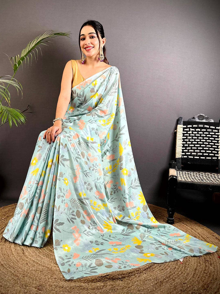 Premium Soft Linen Floral Printed Saree for Women