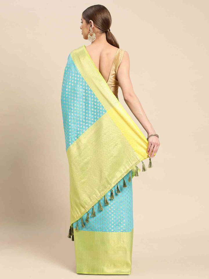 Sky Blue & Lime Green Banarasi Silk Saree with Zari Weaving