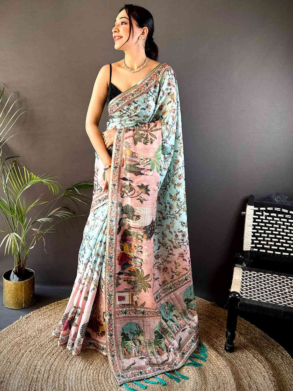 Premium Linen Digital Print Saree for Women