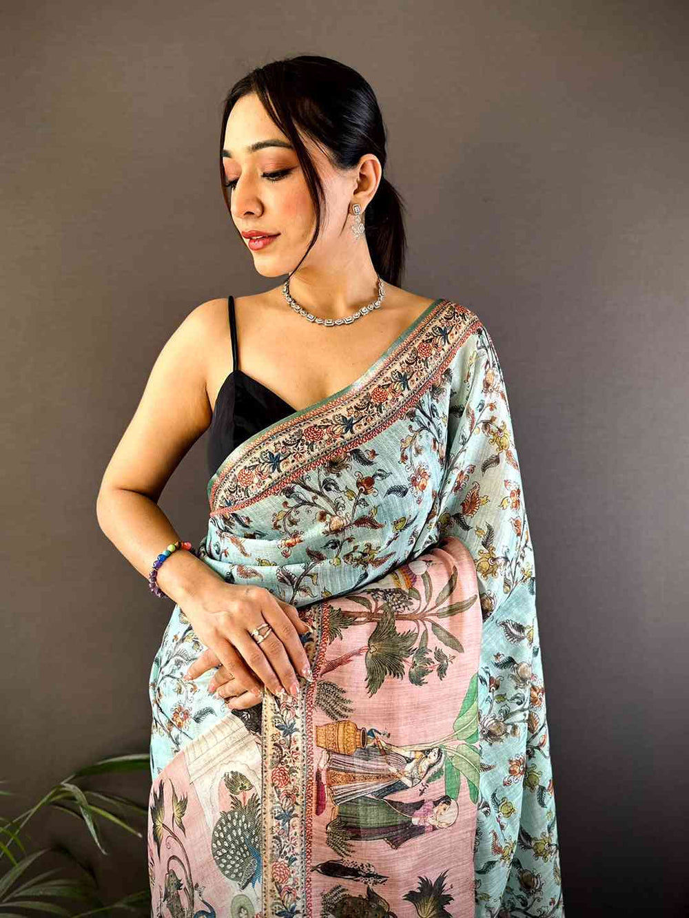 Premium Linen Digital Print Saree for Women