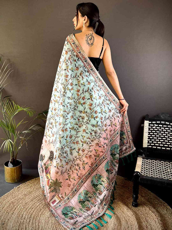 Premium Linen Digital Print Saree for Women