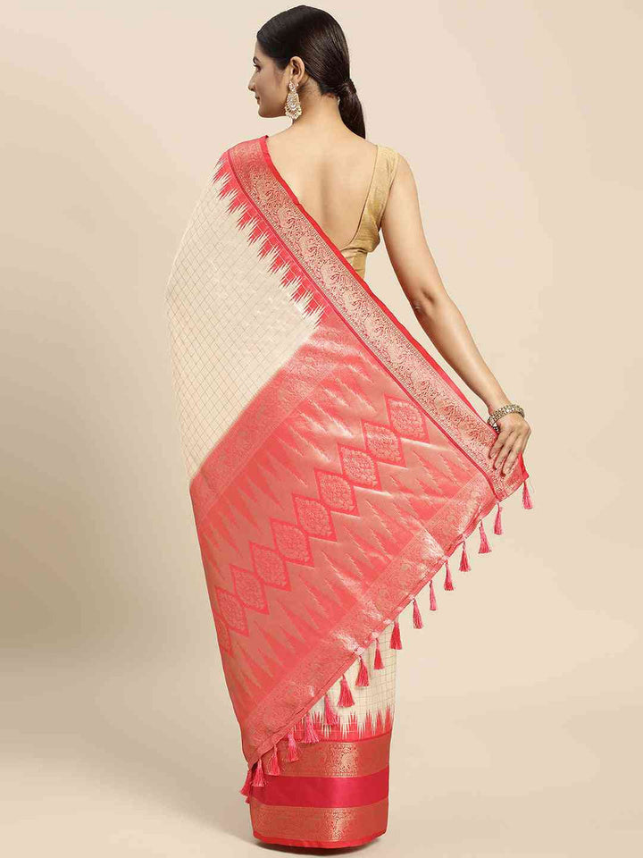 Cream & Pink Banarasi Silk Saree with Rich Zari Weaving