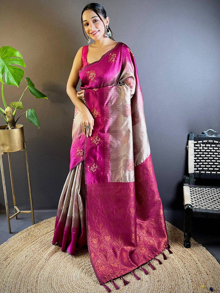 Magenta & Cream Banarasi Silk Saree for Women